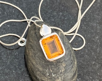 Natural Madeira Citrine Pendant: Sterling Silver November Birthstone Necklace