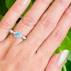 Santa Maria Aquamarine Diamond Engagement Ring, White gold Wedding Ring, Aquamarine solitaire Ring. image 2