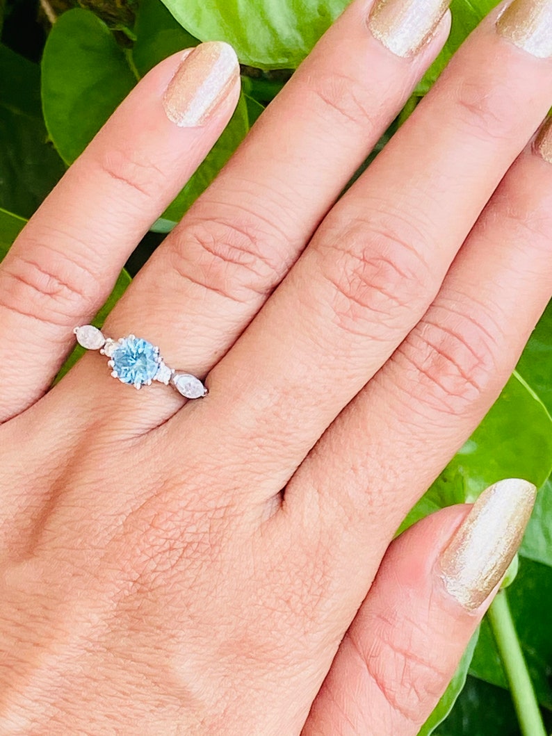Santa Maria Aquamarine Diamond Engagement Ring, White gold Wedding Ring, Aquamarine solitaire Ring. image 2