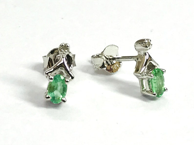 TINY EMERALD DIAMONDS Stud earrings Natural Diamonds,Green Beryl earrings,Natural Emerald,Gift for loved ones .. May birthstone