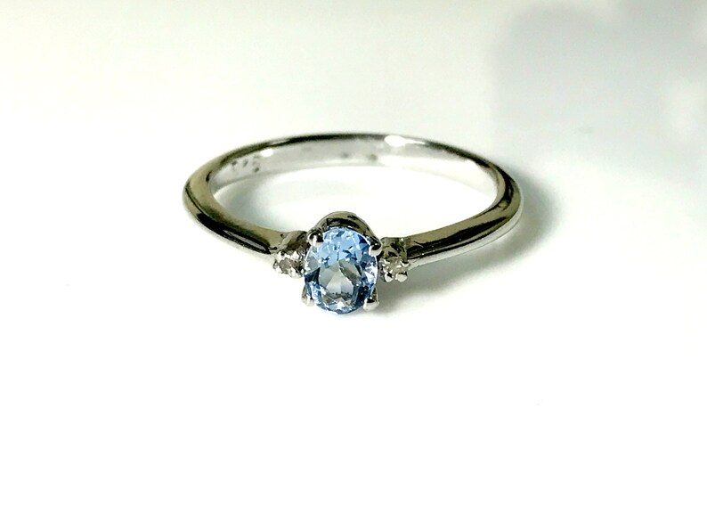 AQUAMARINE DIAMOND RINGS ,Sterling silver ,March birthstone , engagement ring ,Aquamarine Jewelry,natural aquamarine image 3