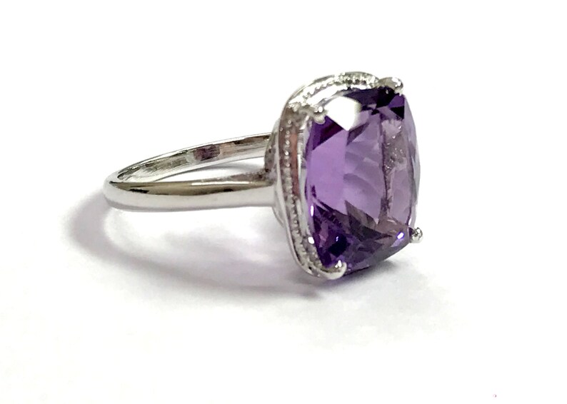 Valentine Gift for Her... Healing properties February Birthstone AMETHYST OCTAGON RING Aquarius Purple Gemstone Sterling silver ring