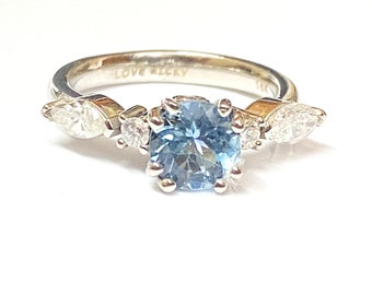 Santa Maria Aquamarine Diamond Engagement Ring, White gold  Wedding Ring, Aquamarine solitaire Ring.