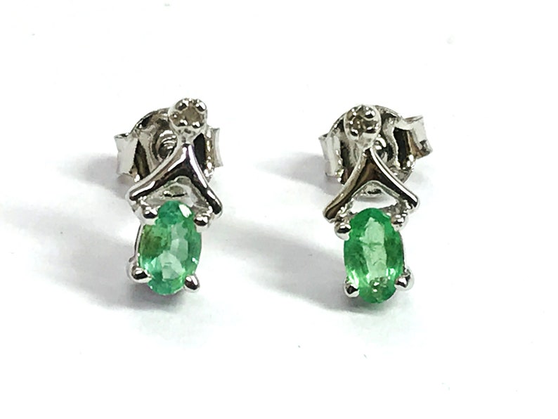 TINY EMERALD DIAMONDS Stud earrings Natural Diamonds,Green Beryl earrings,Natural Emerald,Gift for loved ones .. May birthstone