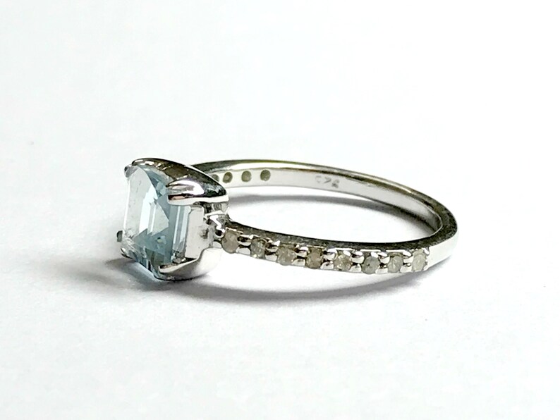 March Birthstone AQUAMARINE DIAMOND ENGAGEMENT Ring Sterling Silver Ring,Promise Ring for Her... Aquamarine Ring