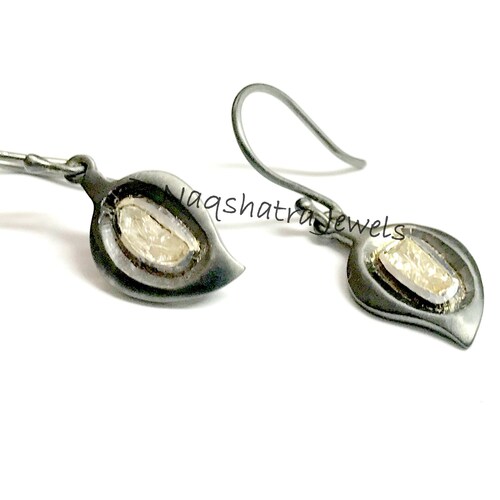 POLKI DIAMONDS WIRE Earrings, shops Diamond Dangle Earrings, Mango Shape Diamond Organic earrings in Sterling silver.