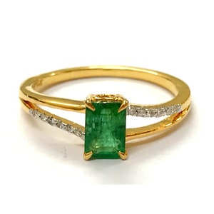 Oktagon Ring im Smaragdschliff: 14K Gold Mai Geburtsstein Diamant Ring