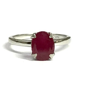 Ruby Solitaire Ring: 925 Sterling Silver, July Birthstone