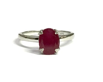 Anillo solitario de rubí: plata de ley 925, piedra natal de julio