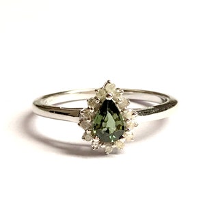 Ethereal Green Beauty: Natural Green Sapphire Diamond Halo Engagement Ring ,September Birthstone, Green Corundum Gemstone