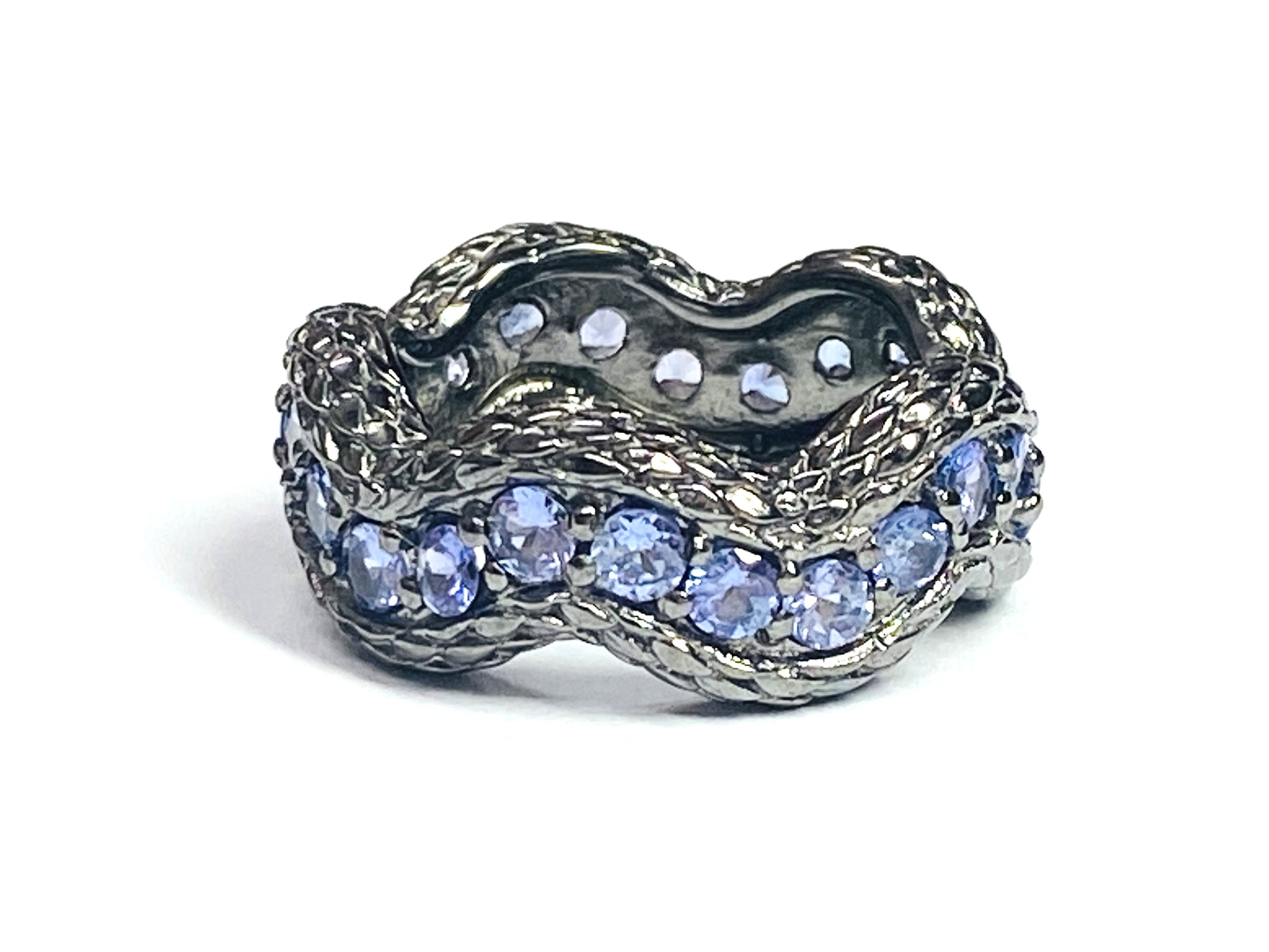Tanzanite Snake Ring: Black Rhodium 925 Sterling Silver Eternity Band , unisex ring