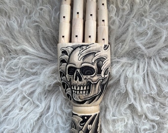 Wooden hand with a skull japanese tattoo design