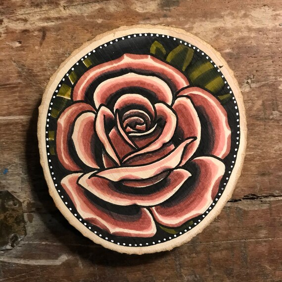 Wood slice with an original drawing of a rose Etsy