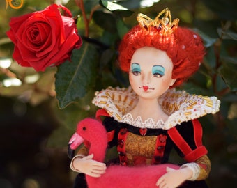 Custom Order - Queen of Hearts Collectible Art Doll, Alice in Wonderland Inspired Sculpture