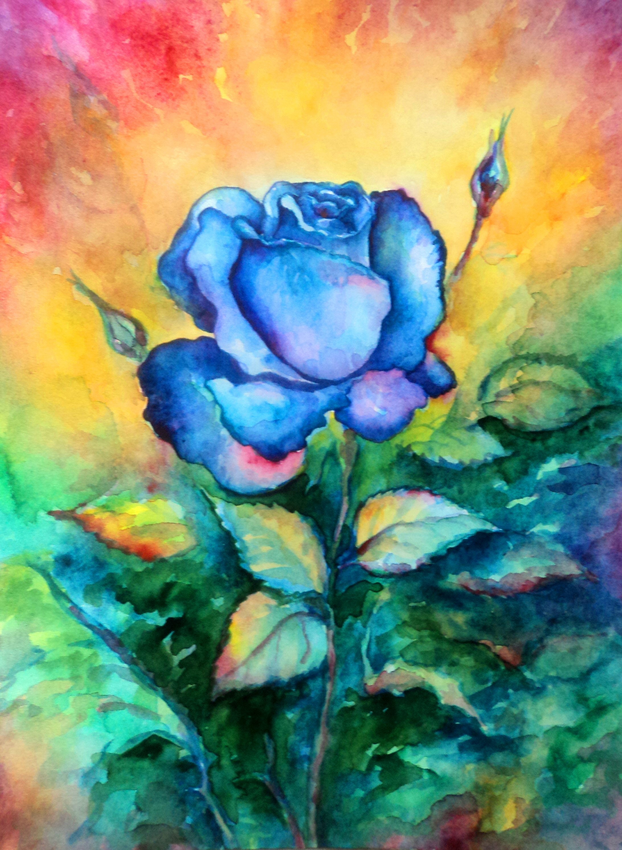 blue rose painting original picture rose garden art gift Etsy
