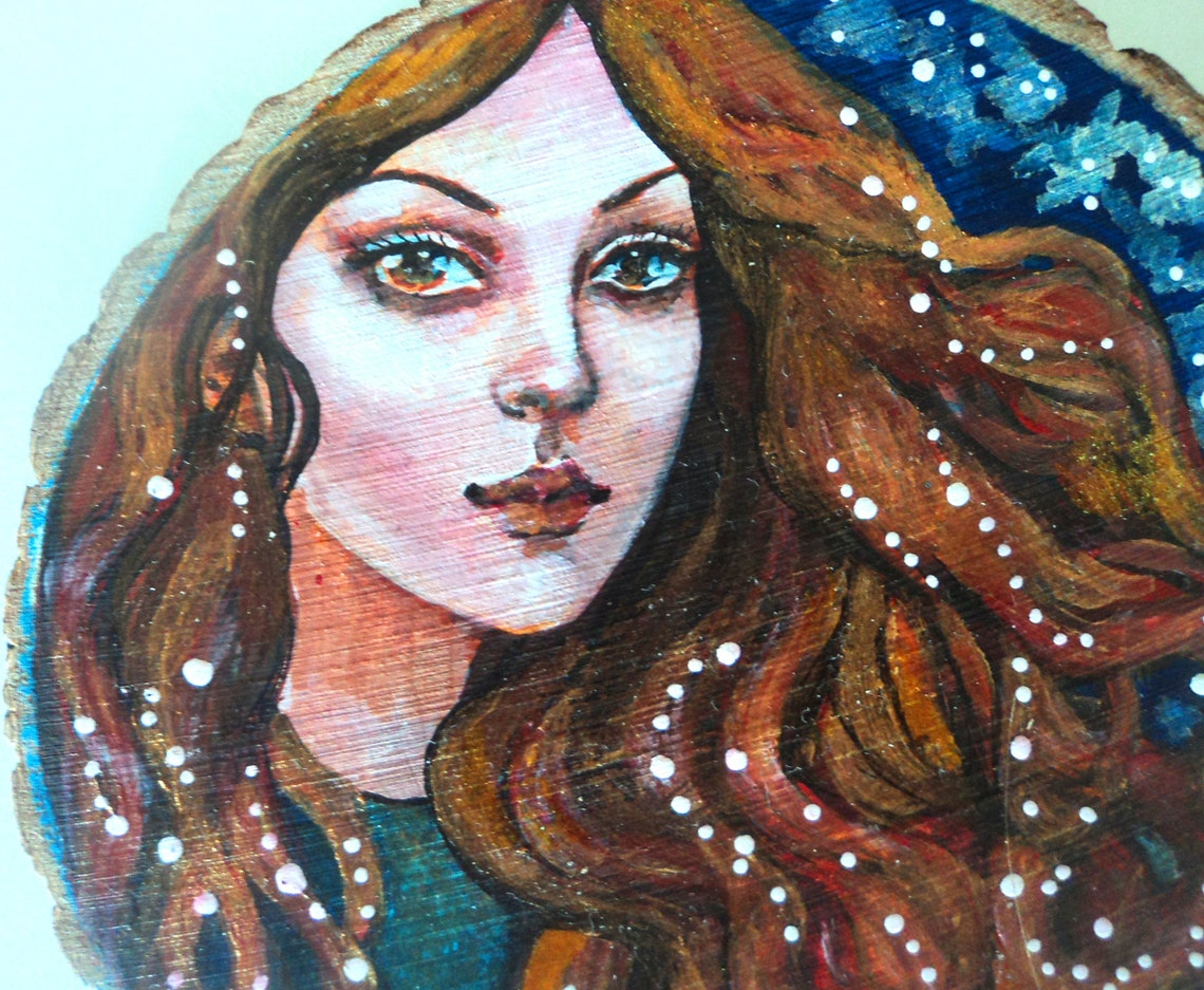 Wood Painting Girl Fantastic Image Hand Painted Wood Art Etsy
