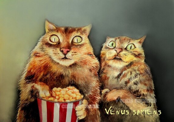 Chats De Film Dhorreur Et Pop Corn Chats Dans Le Cadeau Etsy