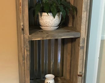 Farmhouse Shelving with Tin Backing and a Gray Rustic Finish Bathroom Shelving, Bookcase or Living Area Shelving for Decor