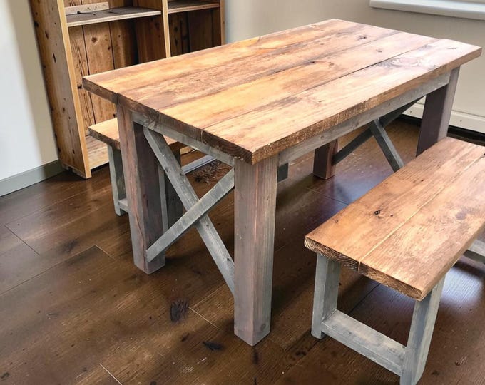 Farmhouse Table Set Small Dining Kitchen Bench Rustic Wood Compact Breakfast Nook Furniture