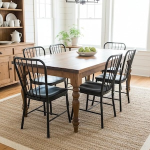 Farmhouse Dining Table 7ft Turned Legs Handmade Wood Kitchen Furniture Rustic Custom Early American