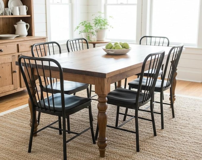 Farmhouse Dining Table 7ft Turned Legs Handmade Wood Kitchen Furniture Rustic Custom Early American