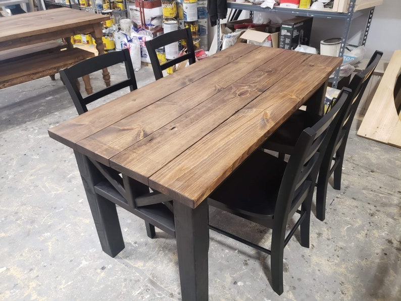 Modern Wooden Farmhouse Table Set With Black Chairs Provincial Etsy