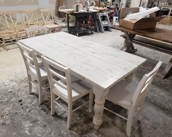 White farm table with bench sale