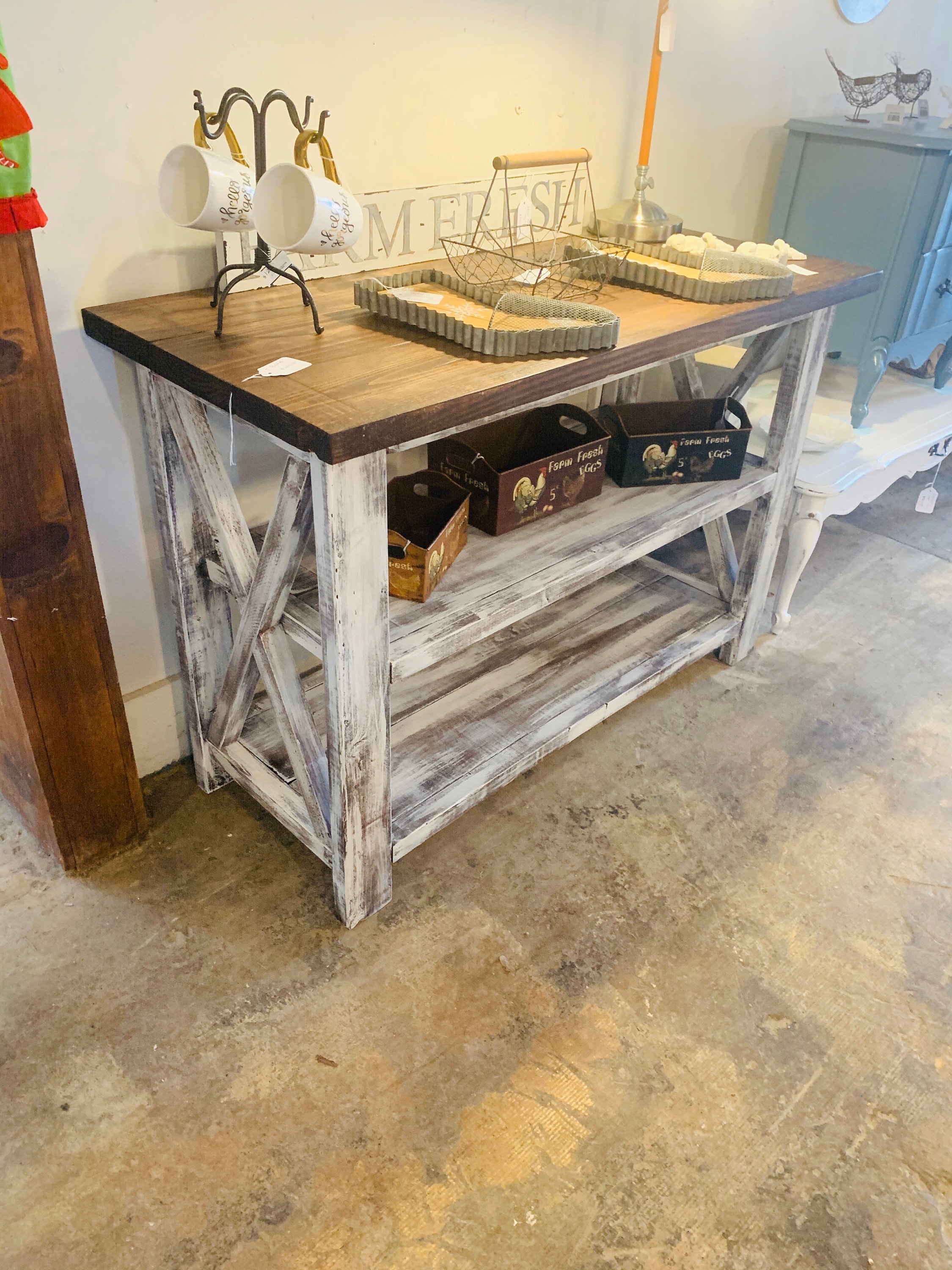 White rustic buffet table deals