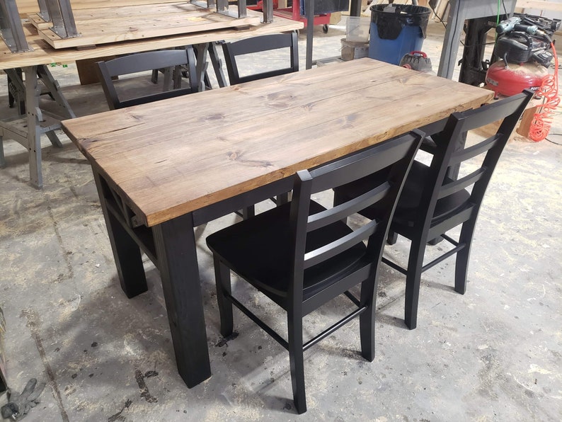 Modern Wooden Farmhouse Table Set With Black Chairs Provincial Etsy