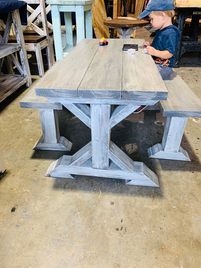 Rustic Kids Table Kids Rustic Farmhouse Table Set With Benches: White Wash & Distressed ...