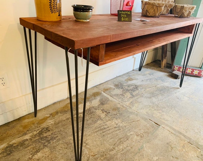 Industrial Style Desk with Hairpin Metal Legs, and Gun Stock Wooden Top, Desk with Storage, Handmade Office Furniture, Rustic Feel