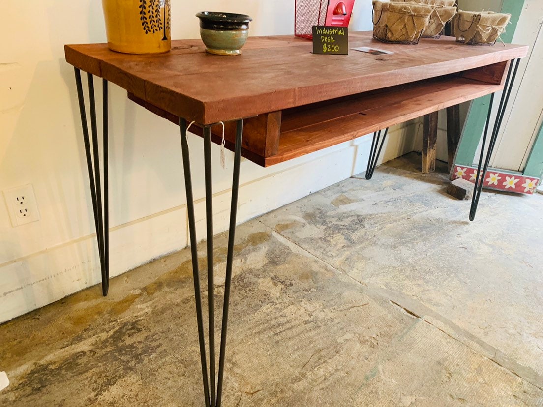 Butcher block desk with on sale hairpin legs