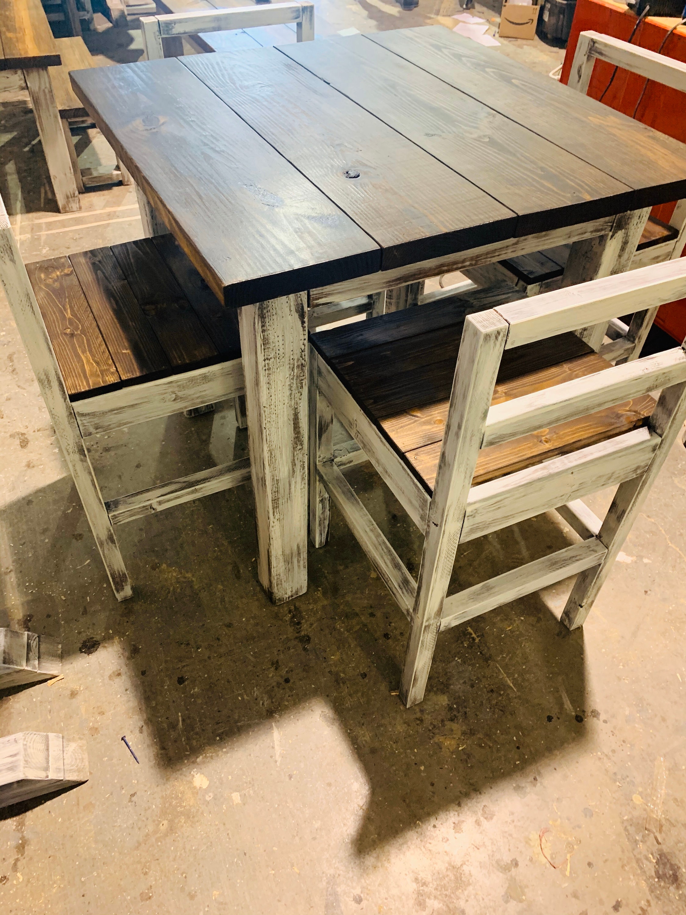 Counter Height Rustic Farmhouse Table with Stools, High Top table with