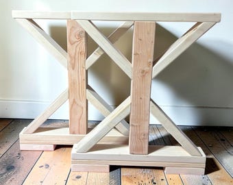 Narrow Trestle Table Legs Unfinished Wood Farmhouse DIY Console Buffet Dining Base