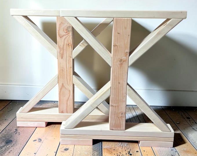 Narrow Trestle Table Legs Unfinished Wood Farmhouse DIY Console Buffet Dining Base