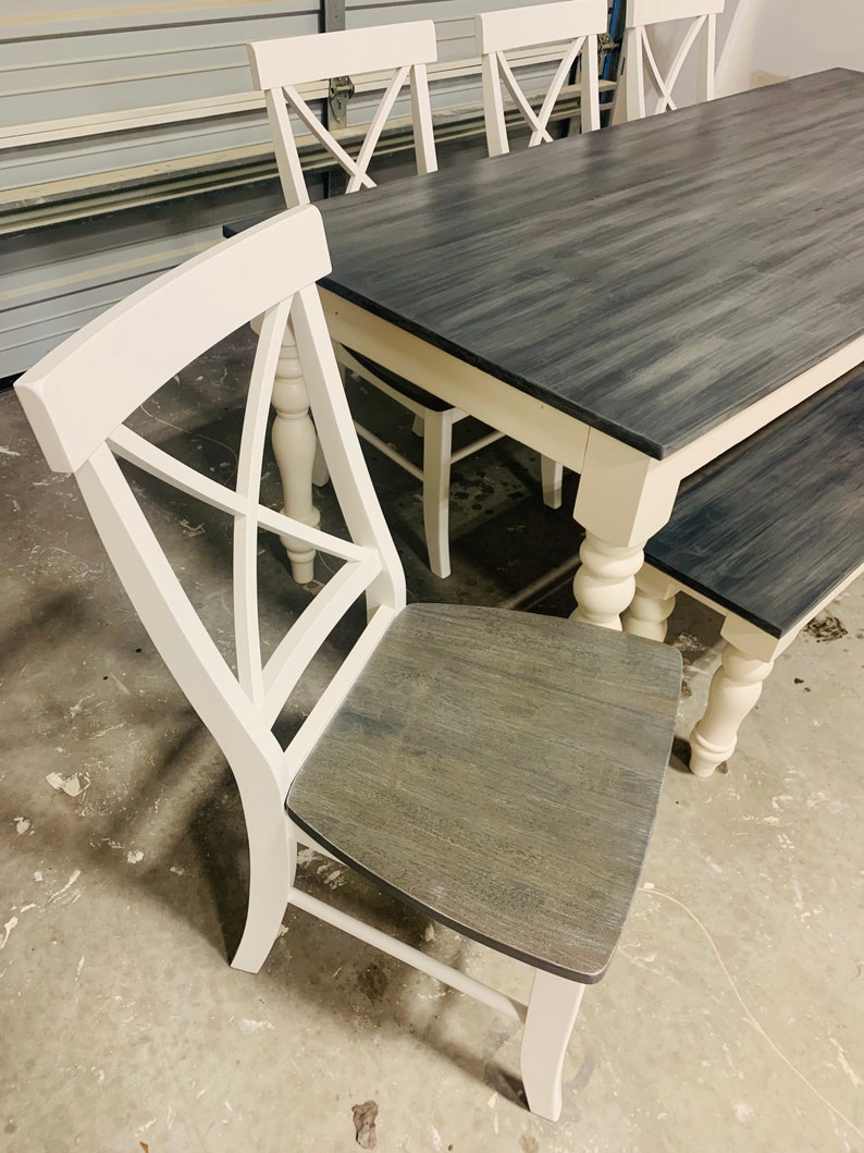 Farmhouse Turned Leg Dining Table Bench Chairs Set - Thumbnail 3