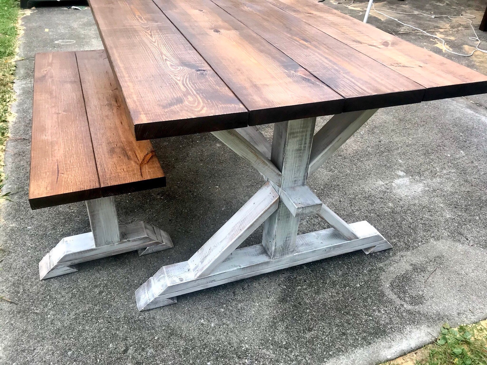 Rustic Pedestal Farmhouse Table With Bench Provincial Brown Etsy