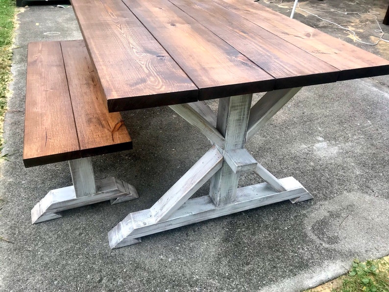 Rustic Pedestal Farmhouse Table With Bench Provincial Brown Etsy