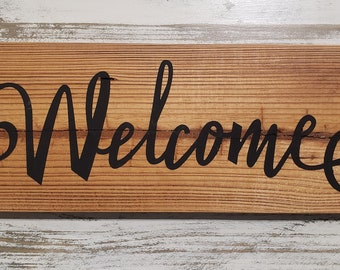 Rustic Welcome Sign - Black Lettering, Reclaimed Wood