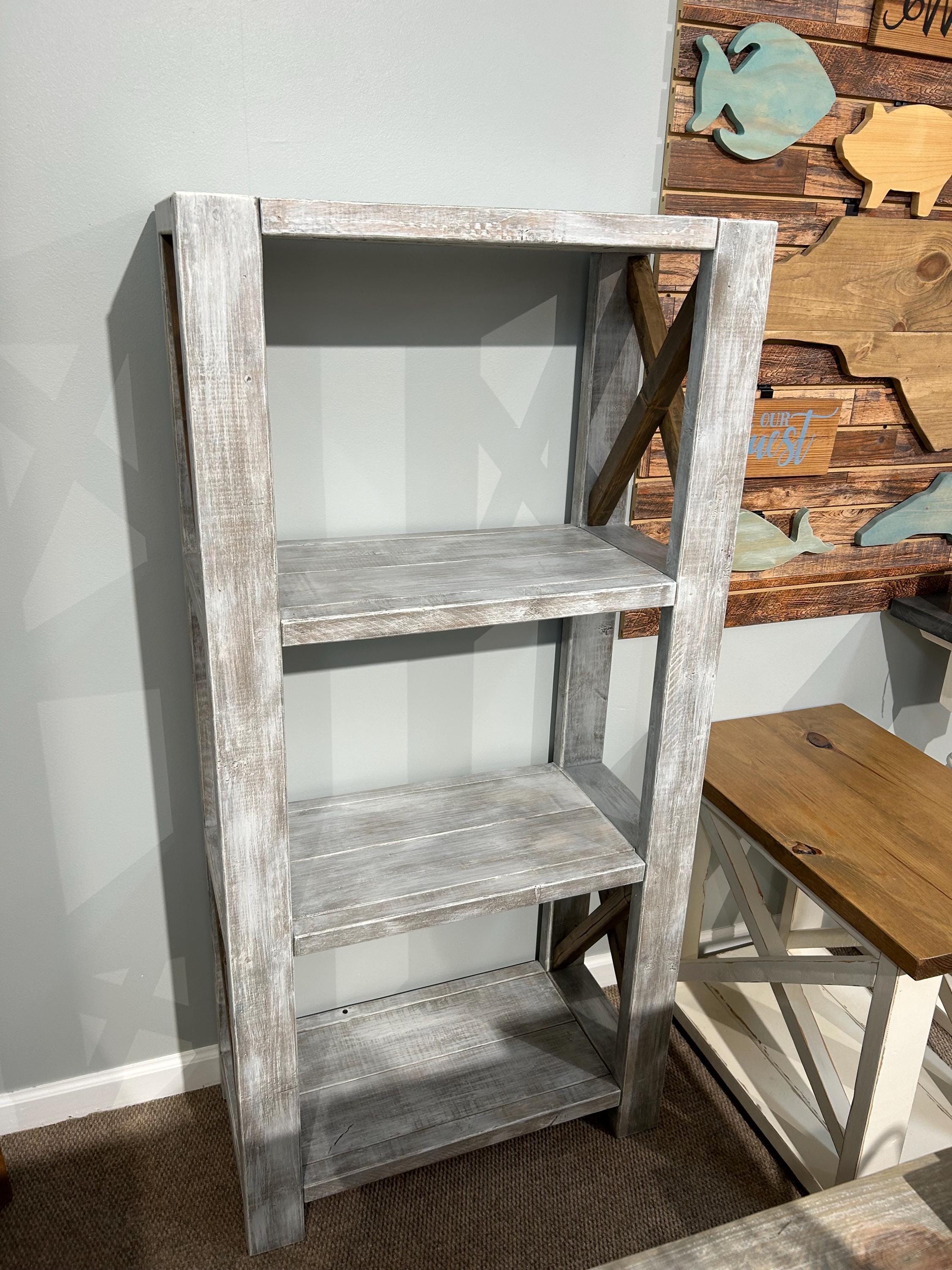 Wooden Shelving Unit Distressed White Finish and Briar Smoke X Accents Tall Bookcase and Storage Bookshelf