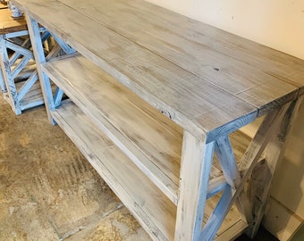 Rustic Farmhouse Buffet Table: Distressed White Console