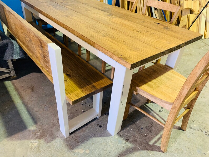 Rustic Farmhouse Table Set With Bench With Back and Chairs Etsy
