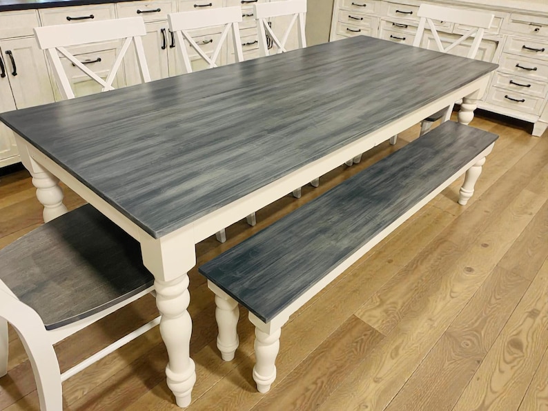 Farmhouse Turned Leg Dining Table Bench Chairs Set