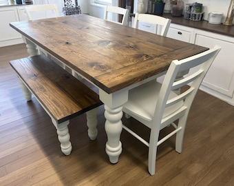 Rustic Farmhouse Table Set: Provincial Brown, Antique White, Chunky Legs