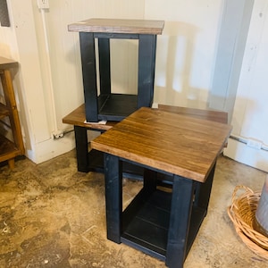 Farmhouse Coffee Table and End Tables Set: Black Base, Provincial Top