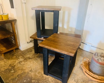 Farmhouse Coffee Table and End Tables Set: Black Base, Provincial Top