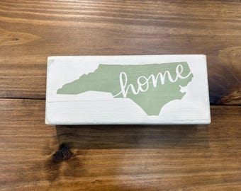 Hand-Painted North Carolina Wooden Block Sign: Rustic Farmhouse Decor