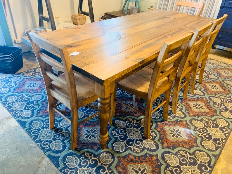 Rustic Farmhouse Table With Turned Legs Bench and Chairs Etsy