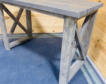 Rustic Farmhouse Desk: Handmade Gray Stained Wood Console Table