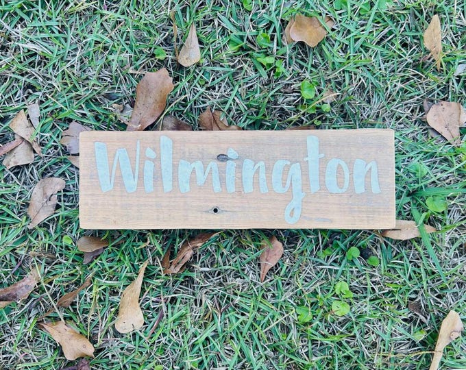 Wilmington Sign - Reclaimed Wood Wall Art - Antique White, Brown